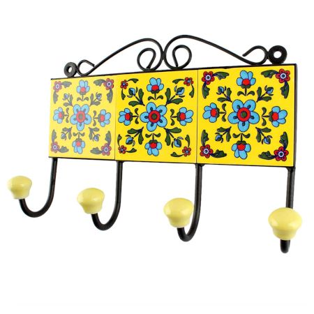 Turquoise Tiny Flower Ceramic Tile Wall Hook Online